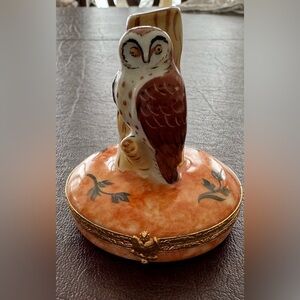 Limoges Barn Owl Trinket Box